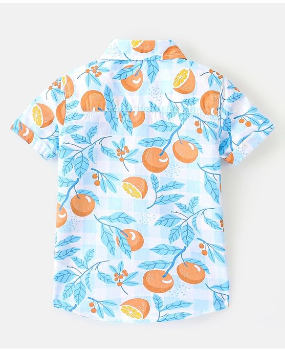 Babyhug 100% Cotton Woven Half Sleeves Shirt Orange Print - Blue
