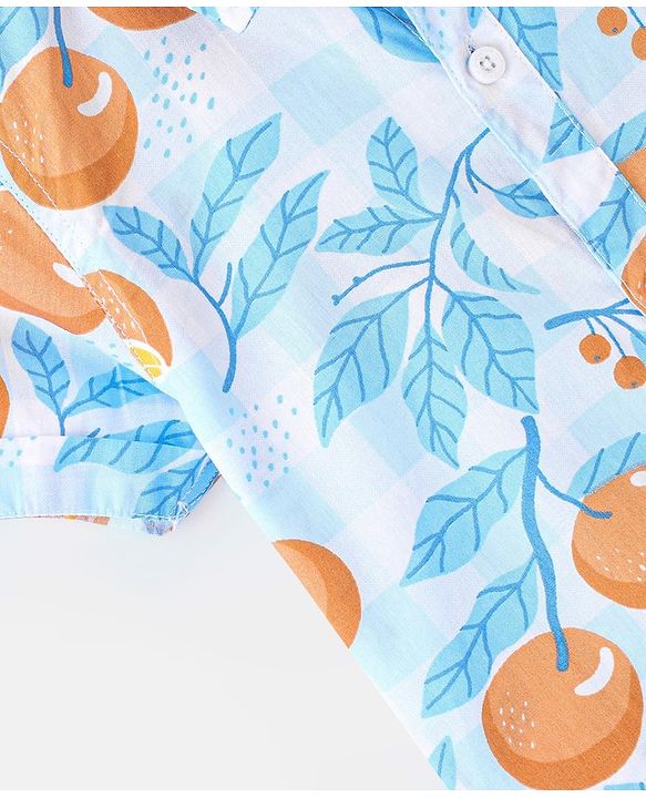 Babyhug 100% Cotton Woven Half Sleeves Shirt Orange Print - Blue