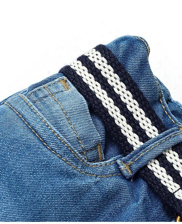 Babyhug Cotton Spandex Full Length Stretchable Washed Jeans with Fabric Belt   Fly With Zipper -  Blue