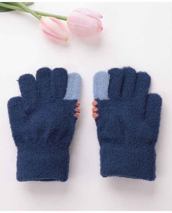 Babyhug Woolen Gloves Pair Dino Design - Navy Blue