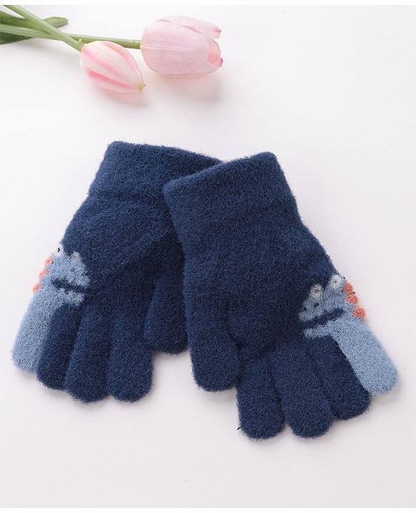 Babyhug Woolen Gloves Pair Dino Design - Navy Blue