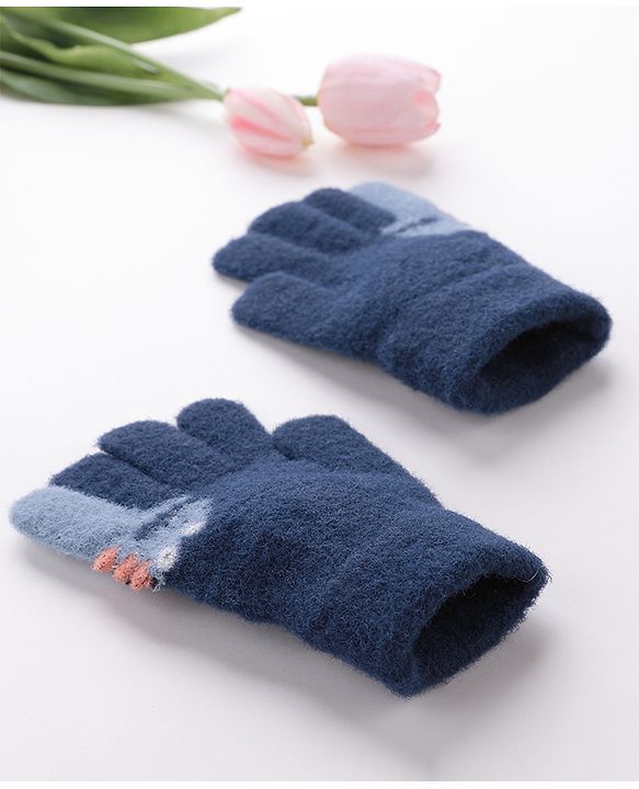Babyhug Woolen Gloves Pair Dino Design - Navy Blue