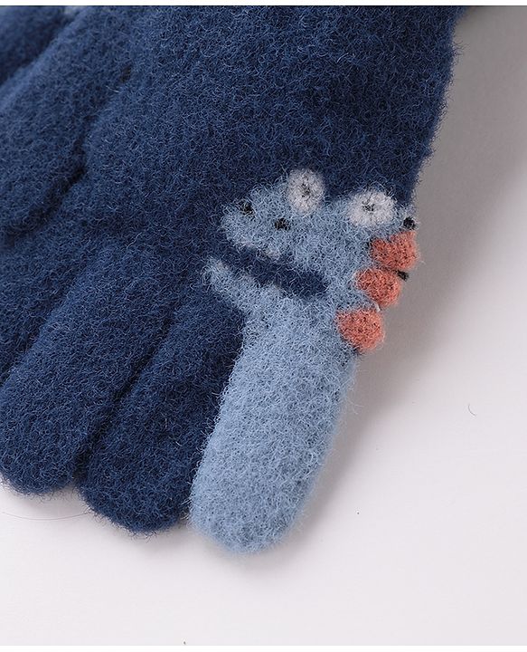 Babyhug Woolen Gloves Pair Dino Design - Navy Blue