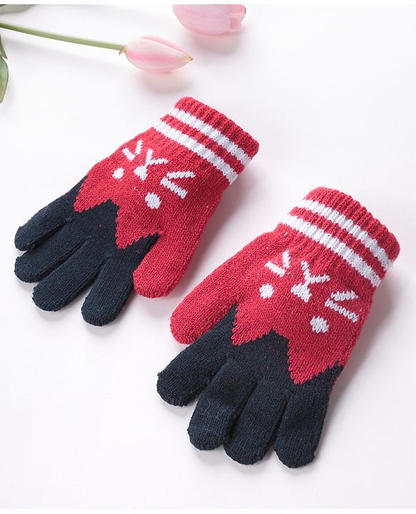 Babyhug Hand Gloves with Kitten Design - Red