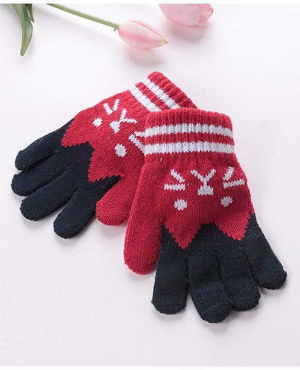 Babyhug Hand Gloves with Kitten Design - Red