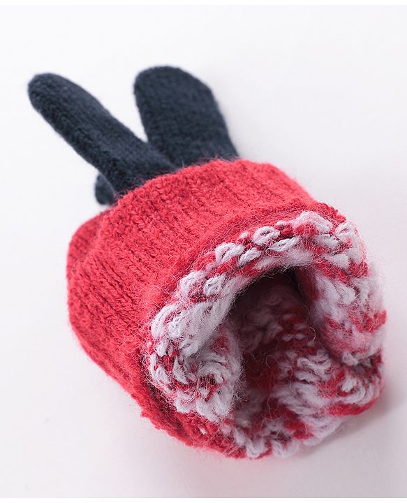 Babyhug Hand Gloves with Kitten Design - Red