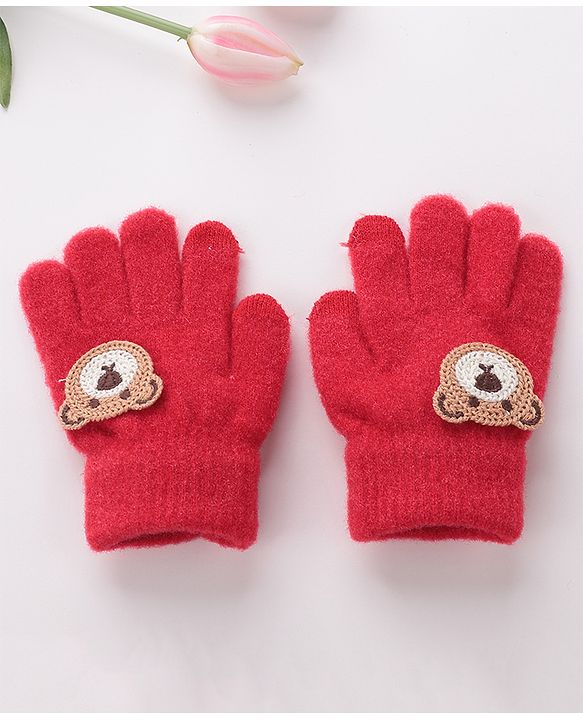 Babyhug Gloves With Bear Patch - Red