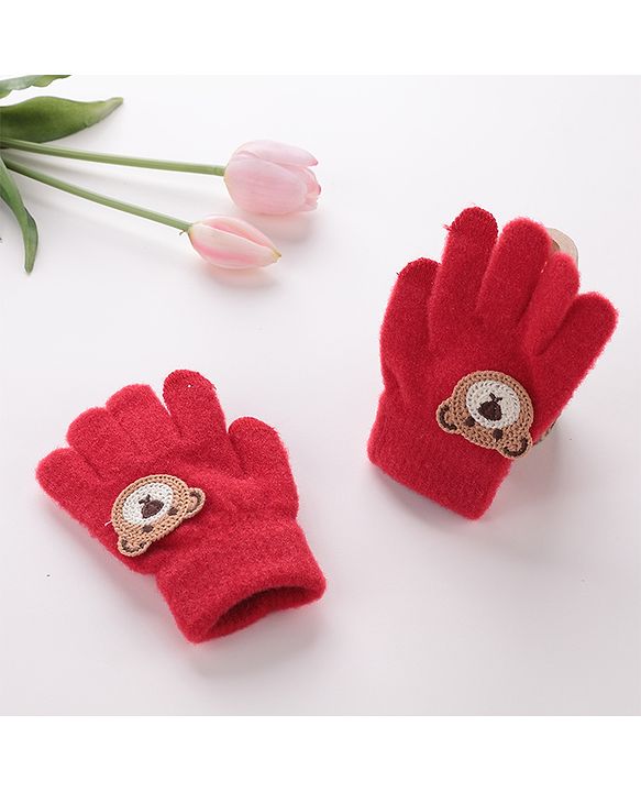 Babyhug Gloves With Bear Patch - Red
