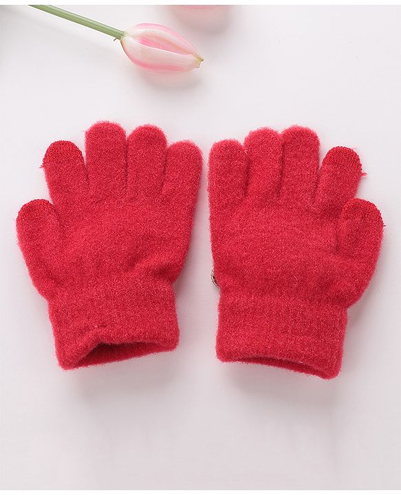 Babyhug Gloves With Bear Patch - Red