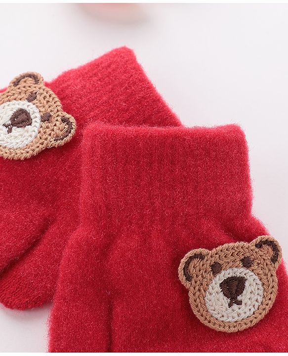 Babyhug Gloves With Bear Patch - Red