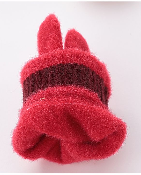 Babyhug Gloves With Bear Patch - Red
