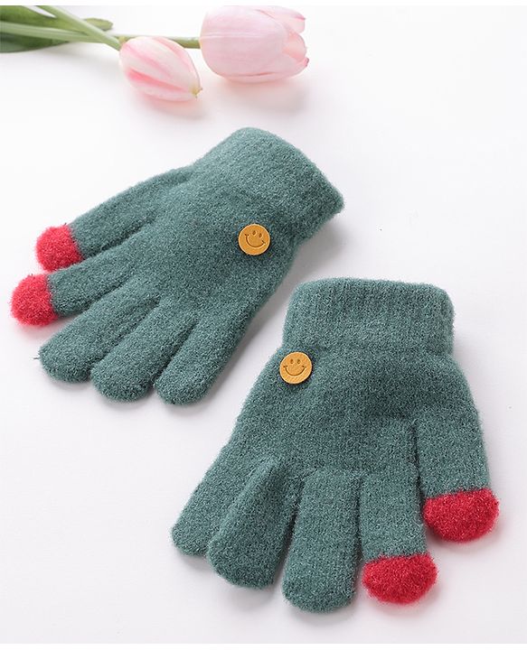 Babyhug  Woolen Gloves Pair Smiley Design - Green