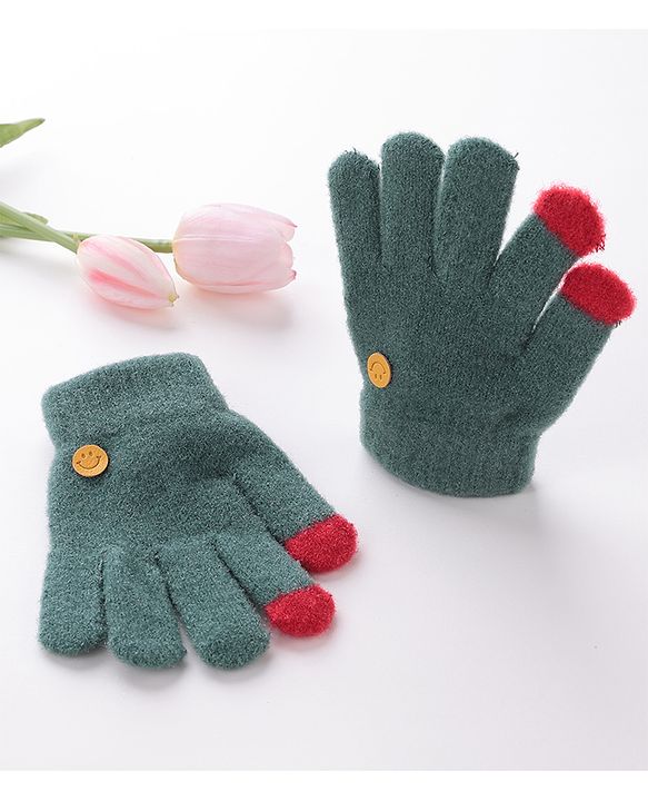 Babyhug  Woolen Gloves Pair Smiley Design - Green