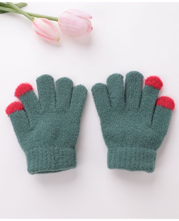 Babyhug  Woolen Gloves Pair Smiley Design - Green