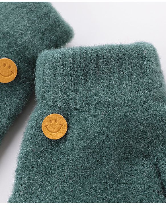 Babyhug  Woolen Gloves Pair Smiley Design - Green
