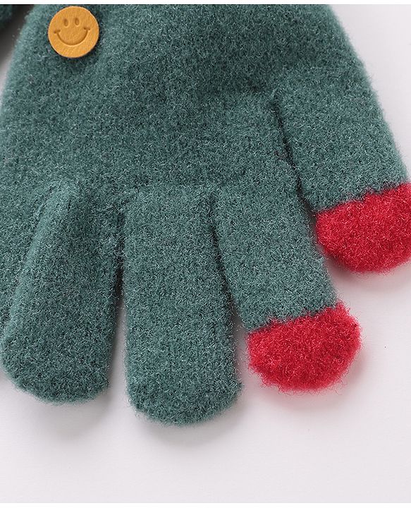 Babyhug  Woolen Gloves Pair Smiley Design - Green