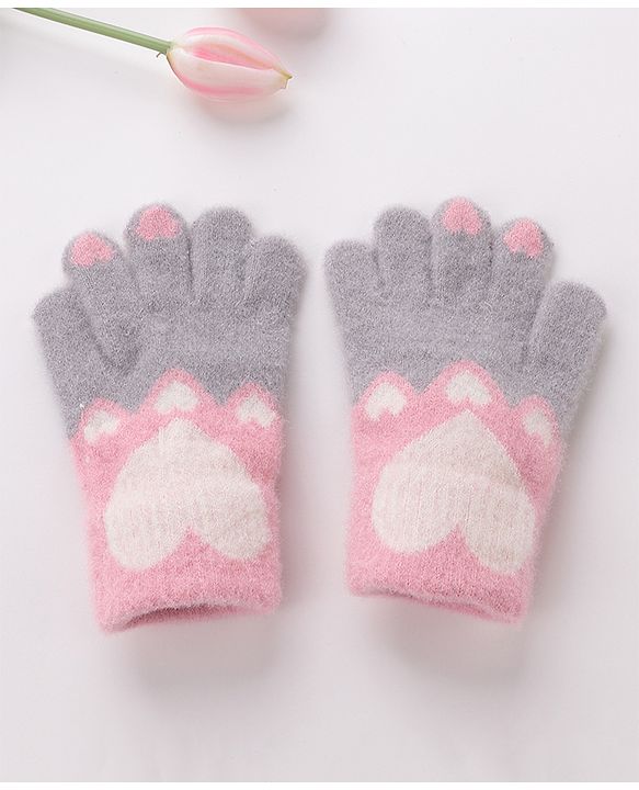 Babyhug Gloves With Heart Design - Grey