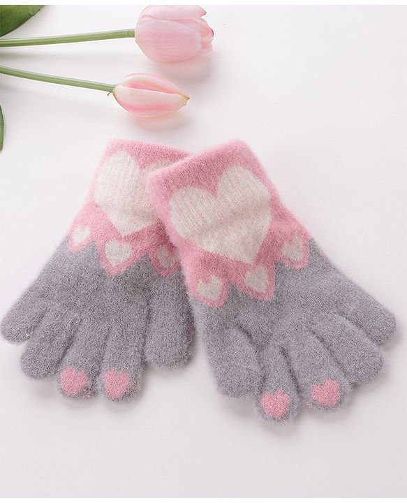 Babyhug Gloves With Heart Design - Grey