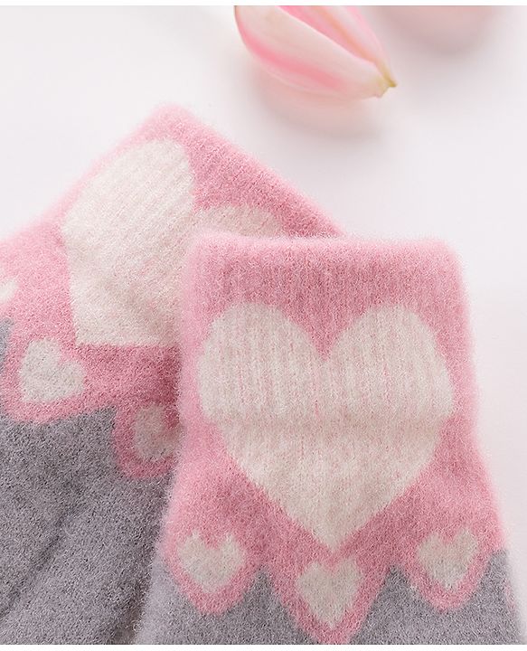 Babyhug Gloves With Heart Design - Grey