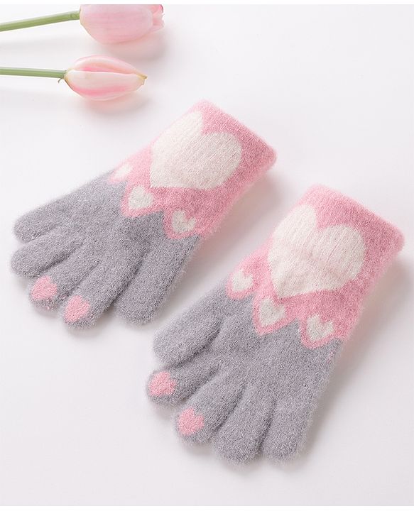 Babyhug Gloves With Heart Design - Grey