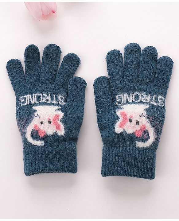 Babyhug Gloves Elephant Design- Blue
