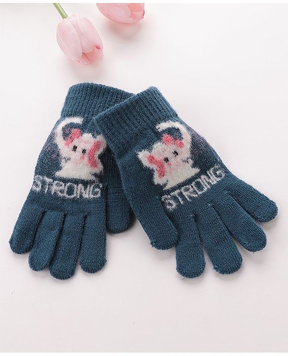Babyhug Gloves Elephant Design- Blue
