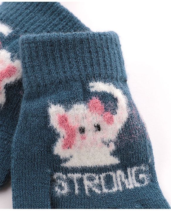 Babyhug Gloves Elephant Design- Blue