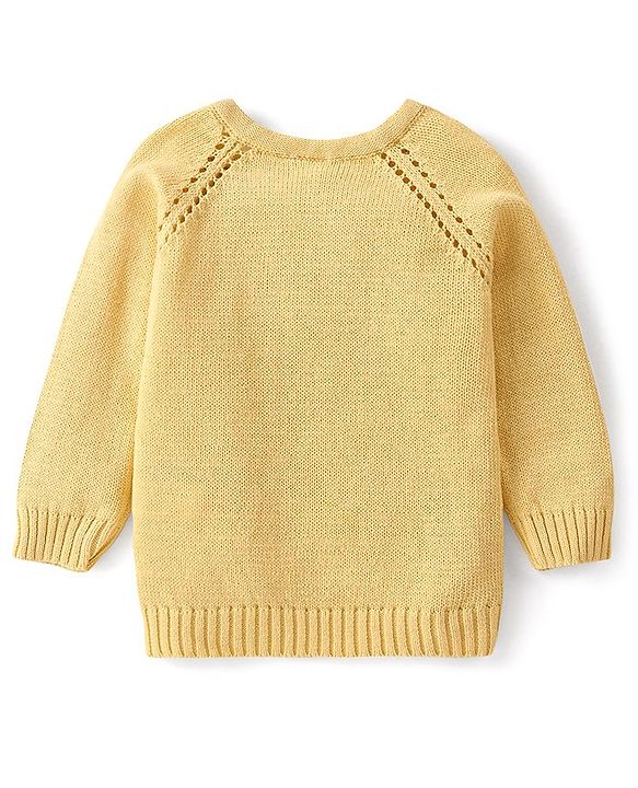 Babyhug Cotton Full Sleeves Sweater Set With Cap & Cable Knit Design - Yellow