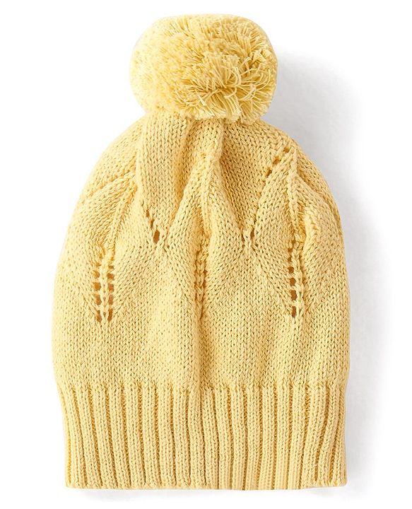 Babyhug Cotton Full Sleeves Sweater Set With Cap & Cable Knit Design - Yellow