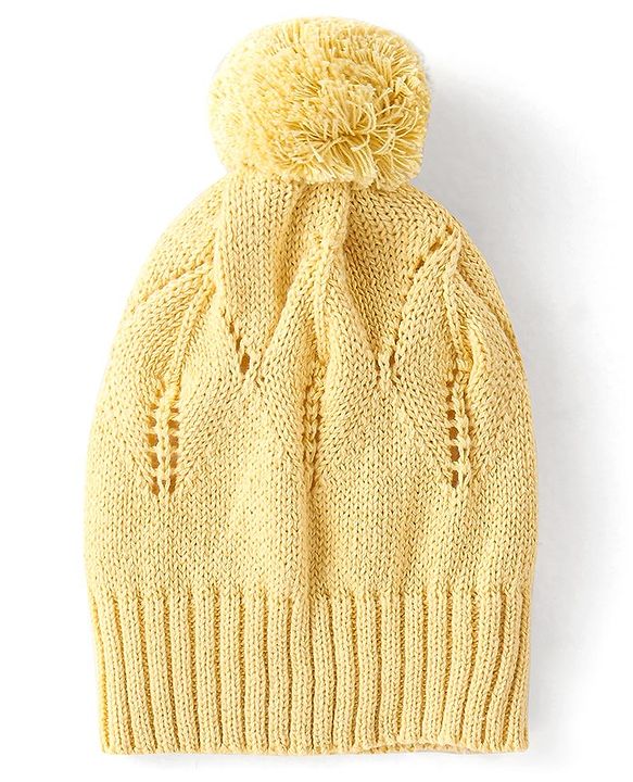 Babyhug Cotton Full Sleeves Sweater Set With Cap & Cable Knit Design - Yellow
