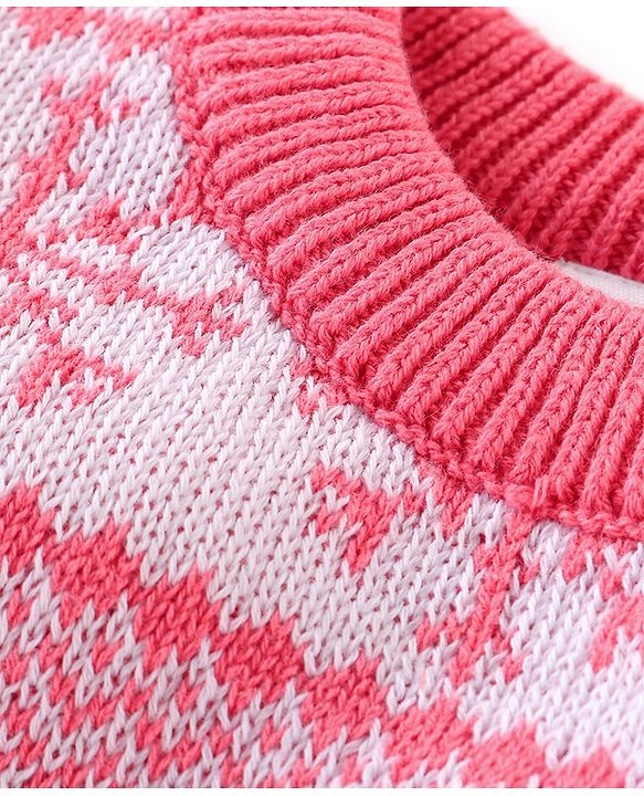 Babyhug Organic Cotton Knit Full Sleeves Baby Sweater Set Snow Flakes Design - Light Pink