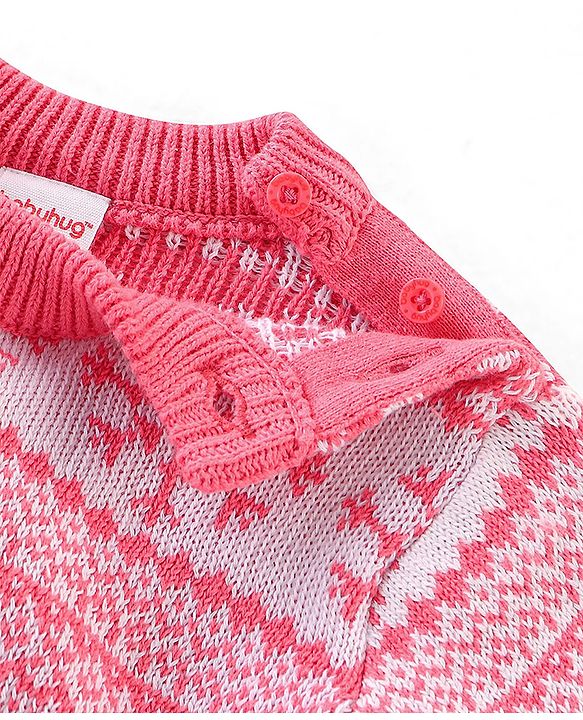 Babyhug Organic Cotton Knit Full Sleeves Baby Sweater Set Snow Flakes Design - Light Pink
