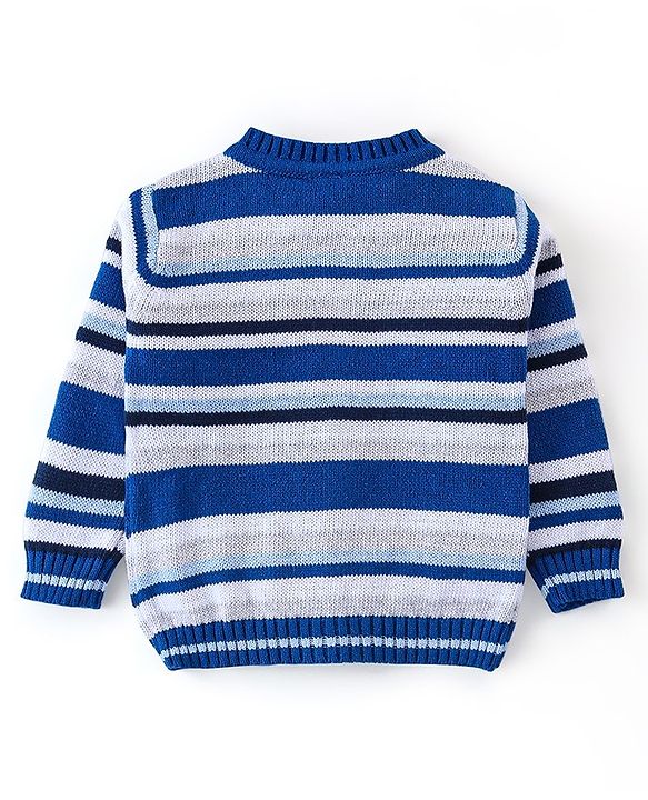 Babyhug Organic Cotton Knit Full Sleeves Sweater Set With Cap Cloud & Sun Design -Blue