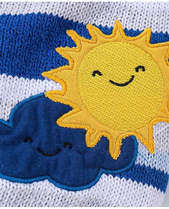 Babyhug Organic Cotton Knit Full Sleeves Sweater Set With Cap Cloud & Sun Design -Blue
