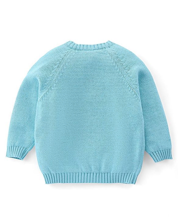 Babyhug Organic Cotton Tiger Embroidered & Striped Sweater Set - Blue