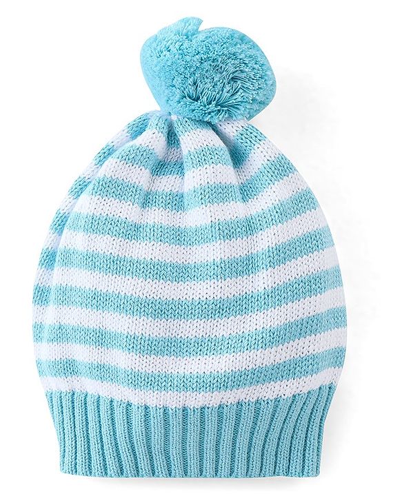 Babyhug Organic Cotton Tiger Embroidered & Striped Sweater Set - Blue
