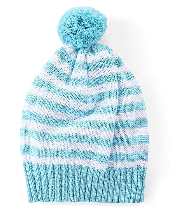 Babyhug Organic Cotton Tiger Embroidered & Striped Sweater Set - Blue