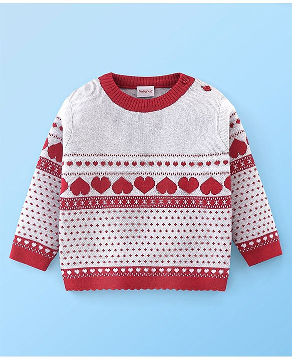 Babyhug Organic Cotton Full Sleeves Heart Design  Sweater Sets - Grey & Red