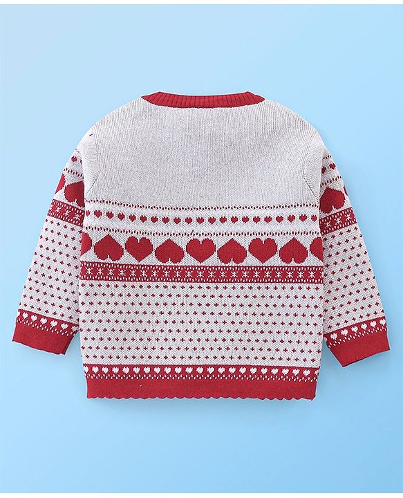 Babyhug Organic Cotton Full Sleeves Heart Design  Sweater Sets - Grey & Red