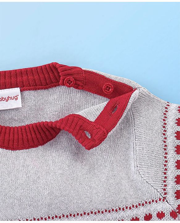 Babyhug Organic Cotton Full Sleeves Heart Design  Sweater Sets - Grey & Red