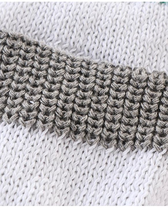 Babyhug Organic Cotton Full Sleeves Sweater Set With Cap Stripes Design- White Grey & Green