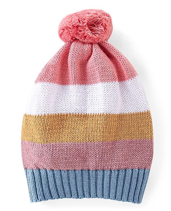 Babyhug Organic Cotton Knit Full Sleeves Sweater Set With Cap Solid Colour Block Design - Multicolour