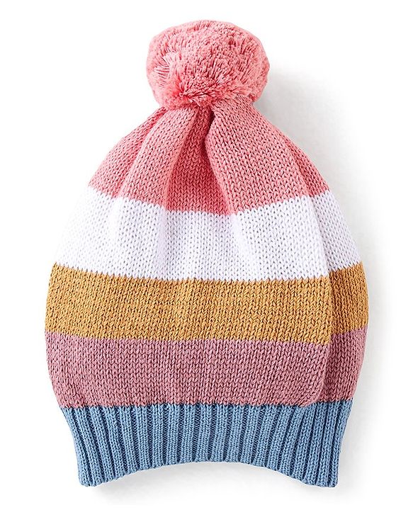 Babyhug Organic Cotton Knit Full Sleeves Sweater Set With Cap Solid Colour Block Design - Multicolour