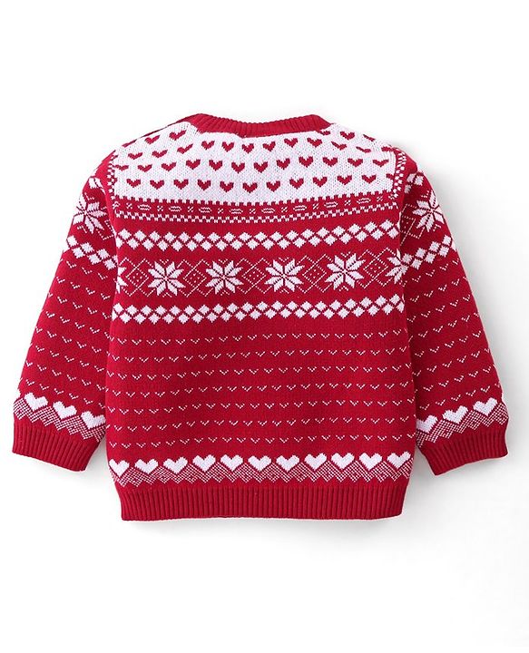Babyhug Organic Cotton Knit Baby Sweater Set Intarsia Design - Red