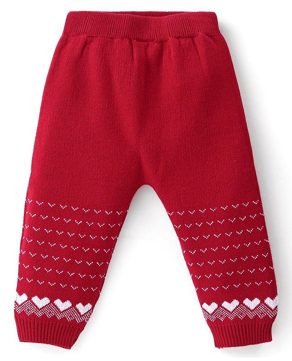 Babyhug Organic Cotton Knit Baby Sweater Set Intarsia Design - Red
