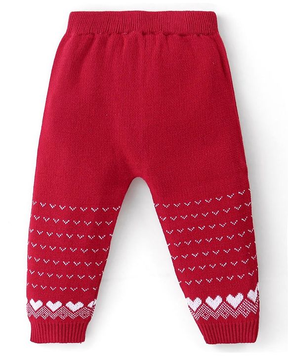 Babyhug Organic Cotton Knit Baby Sweater Set Intarsia Design - Red