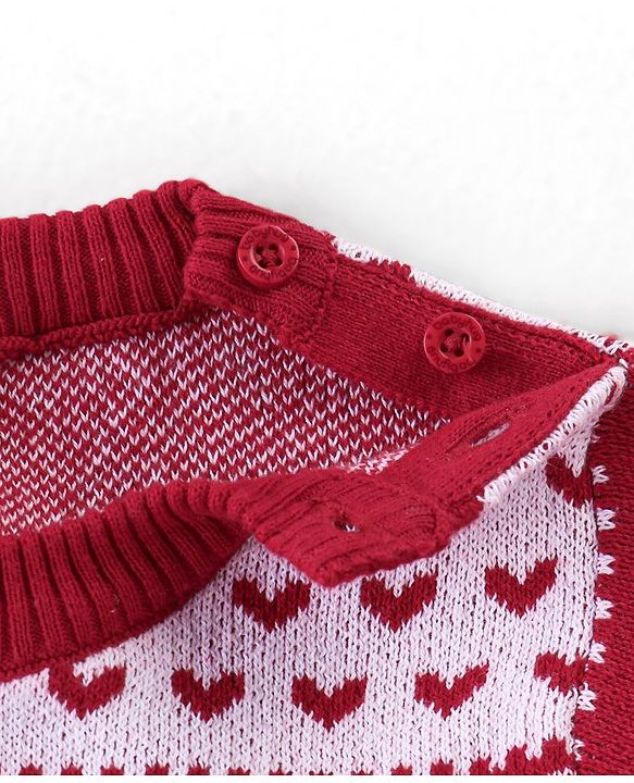 Babyhug Organic Cotton Knit Baby Sweater Set Intarsia Design - Red
