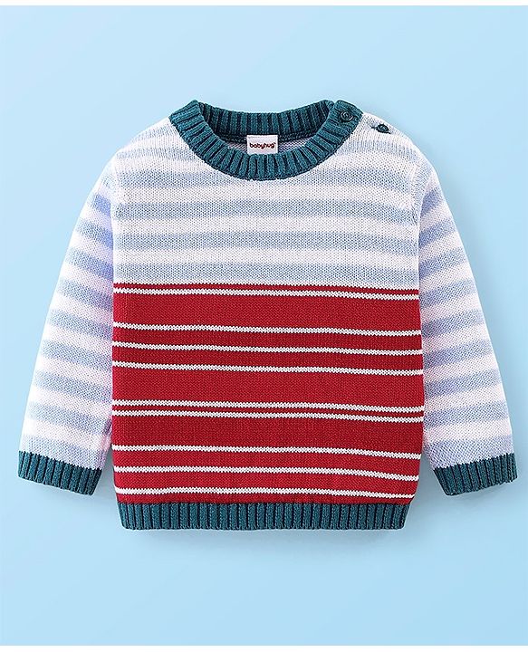Babyhug Full Sleeves Sweater Set with Cap Stripes Design - Blue
