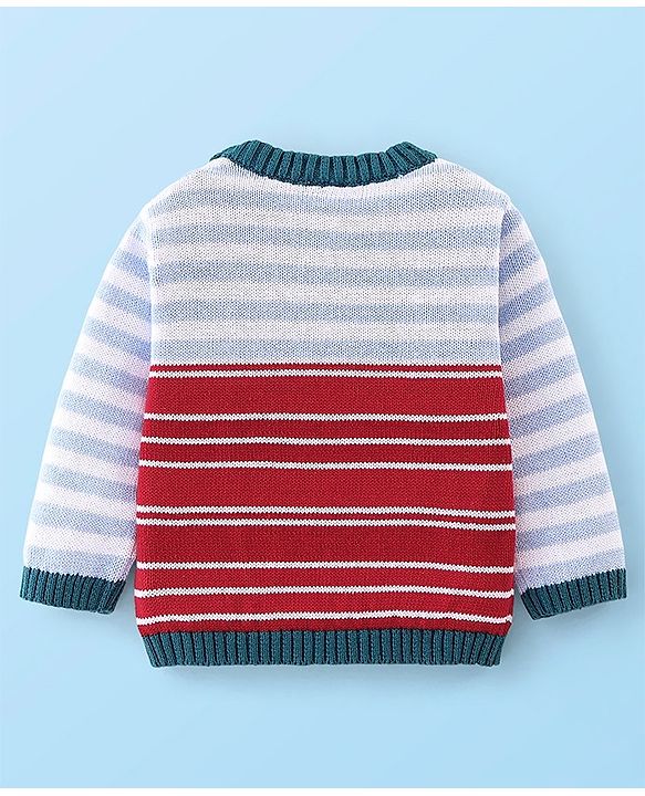 Babyhug Full Sleeves Sweater Set with Cap Stripes Design - Blue