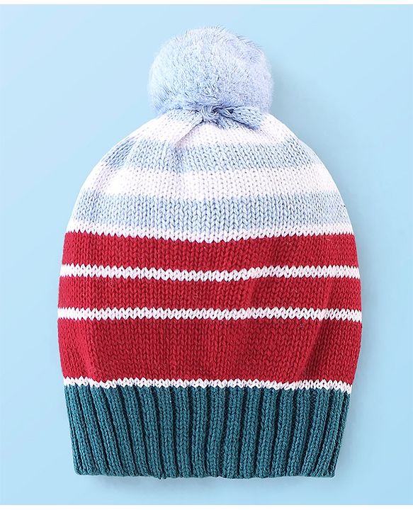 Babyhug Full Sleeves Sweater Set with Cap Stripes Design - Blue